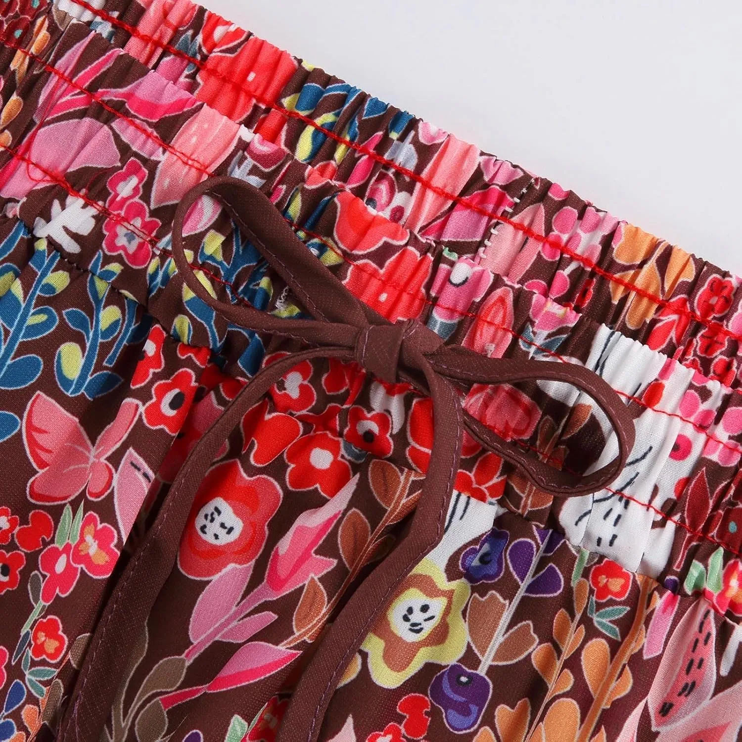 Boho Skirts for Women Trendy Casual Floral Maxi Skirt Loose Drawstring Elastic Waist Tiered Flowy Skirt A Line Skirt