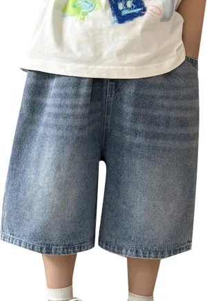 Boys Y2k Baggy Jeans Shorts Elastic High Waist Wide Leg Demin Shorts Hip Hop Loose Short Pants Streetwear Jeans Short