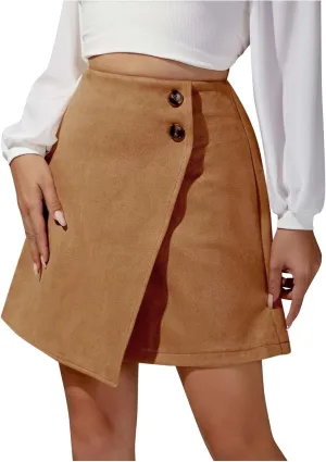 BTDECLAR Women's Asymmetrical Wrap Skirt High Waist Button Front Zip Up Skort A-line Skirt Office Business Work Pencil Skirts