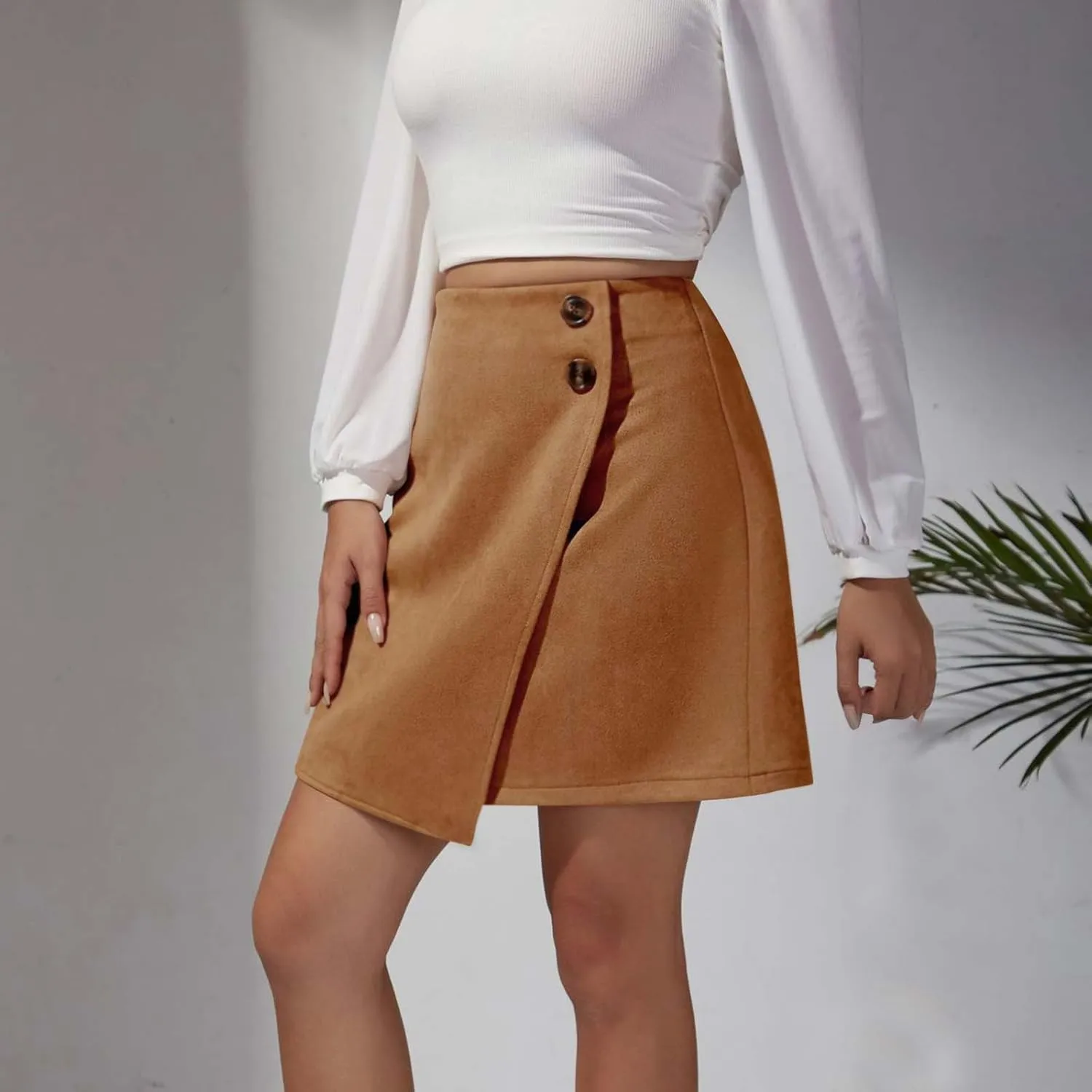 BTDECLAR Women's Asymmetrical Wrap Skirt High Waist Button Front Zip Up Skort A-line Skirt Office Business Work Pencil Skirts