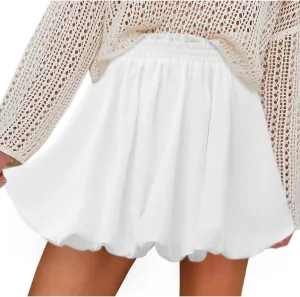 Bubble Mini Skirt for Women Solid Color Elastic High Waist Ruffle Hem Short Skorts Casual Summer Going Out Skirts