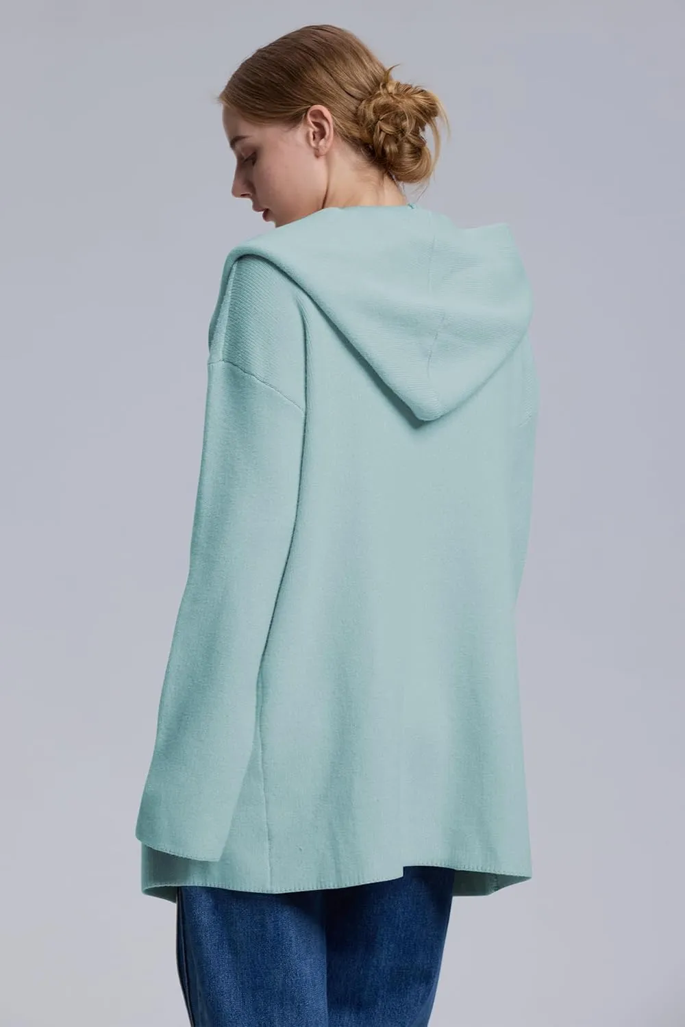 Cakulo Womens Long Hooded Cardigan Sweaters 2024 Oversized Cardigans Open Front Fall Knit Sweater Coat with Pockets
