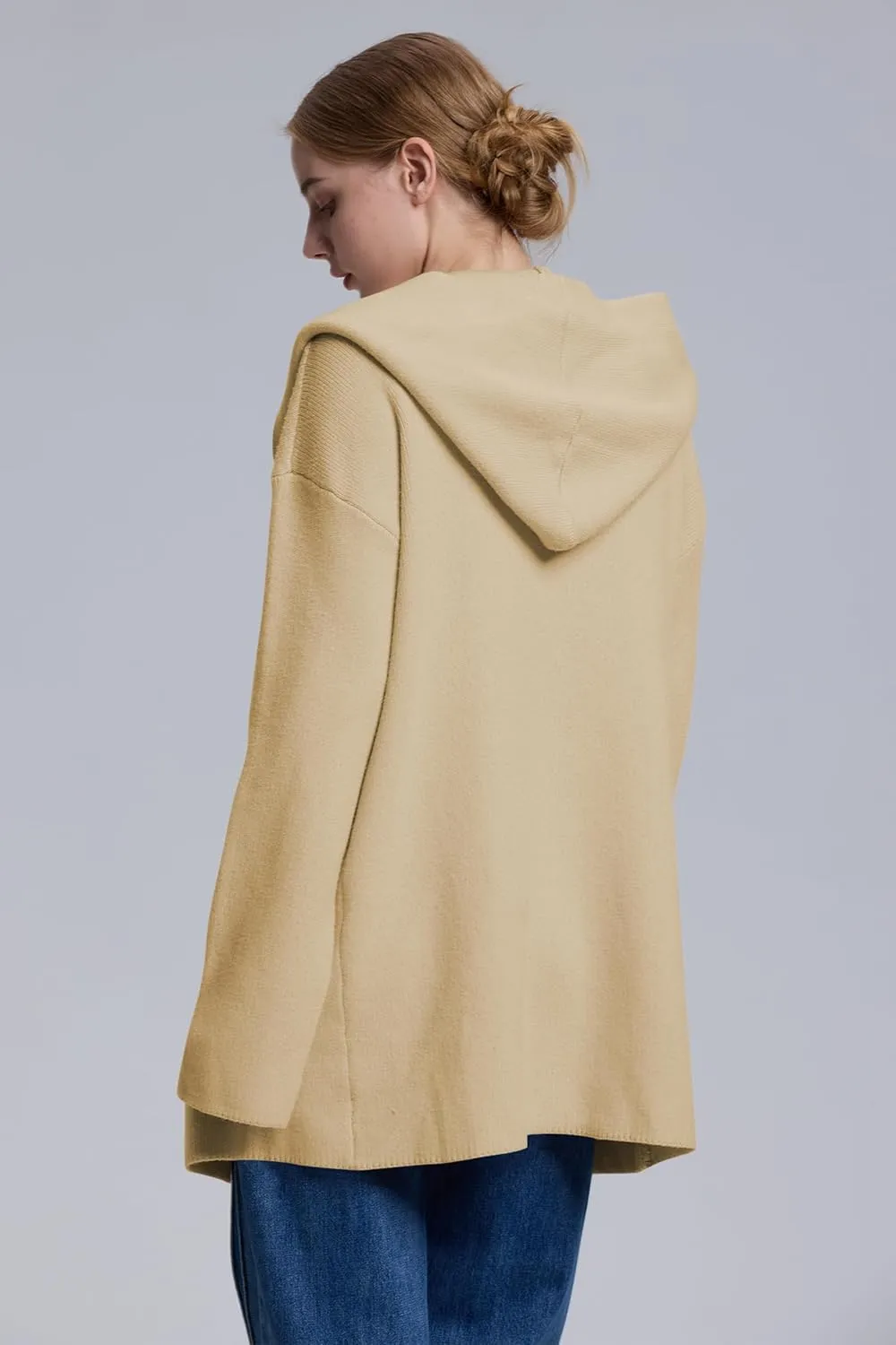 Cakulo Womens Long Hooded Cardigan Sweaters 2024 Oversized Cardigans Open Front Fall Knit Sweater Coat with Pockets