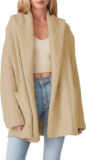 Cakulo Womens Long Hooded Cardigan Sweaters 2024 Oversized Cardigans Open Front Fall Knit Sweater Coat with Pockets