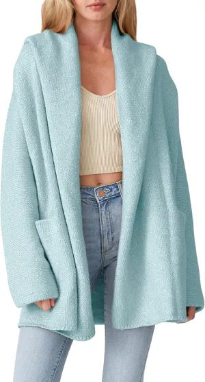 Cakulo Womens Long Hooded Cardigan Sweaters 2024 Oversized Cardigans Open Front Fall Knit Sweater Coat with Pockets
