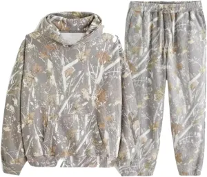 Camo Sweatsuits for Women Maple Leaf Print Oversized Hoodie Camo Fleece Sweatpans Lounge Sets Fall Winter Outfits