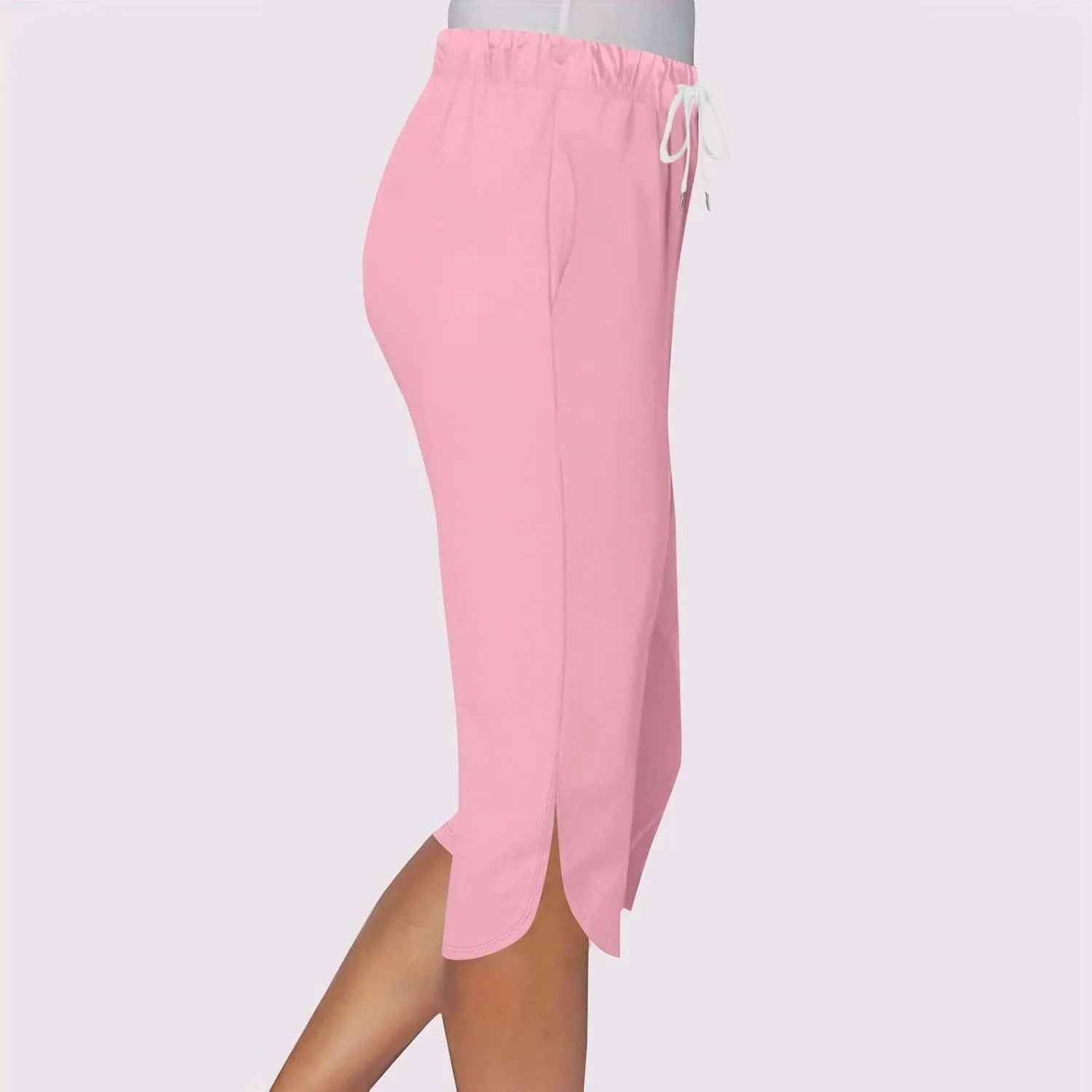 Capri Pants for Women Summer Lightweight Drawstring Elastic Waist Workout Split Hem Stretch Comfy Gym Yoga Shorts