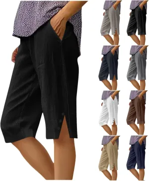 Capri Pants for Women Wide Leg Knee Length Shorts Lightweight Straight Leg Pants Beach Bermuda Shorts with Pockets