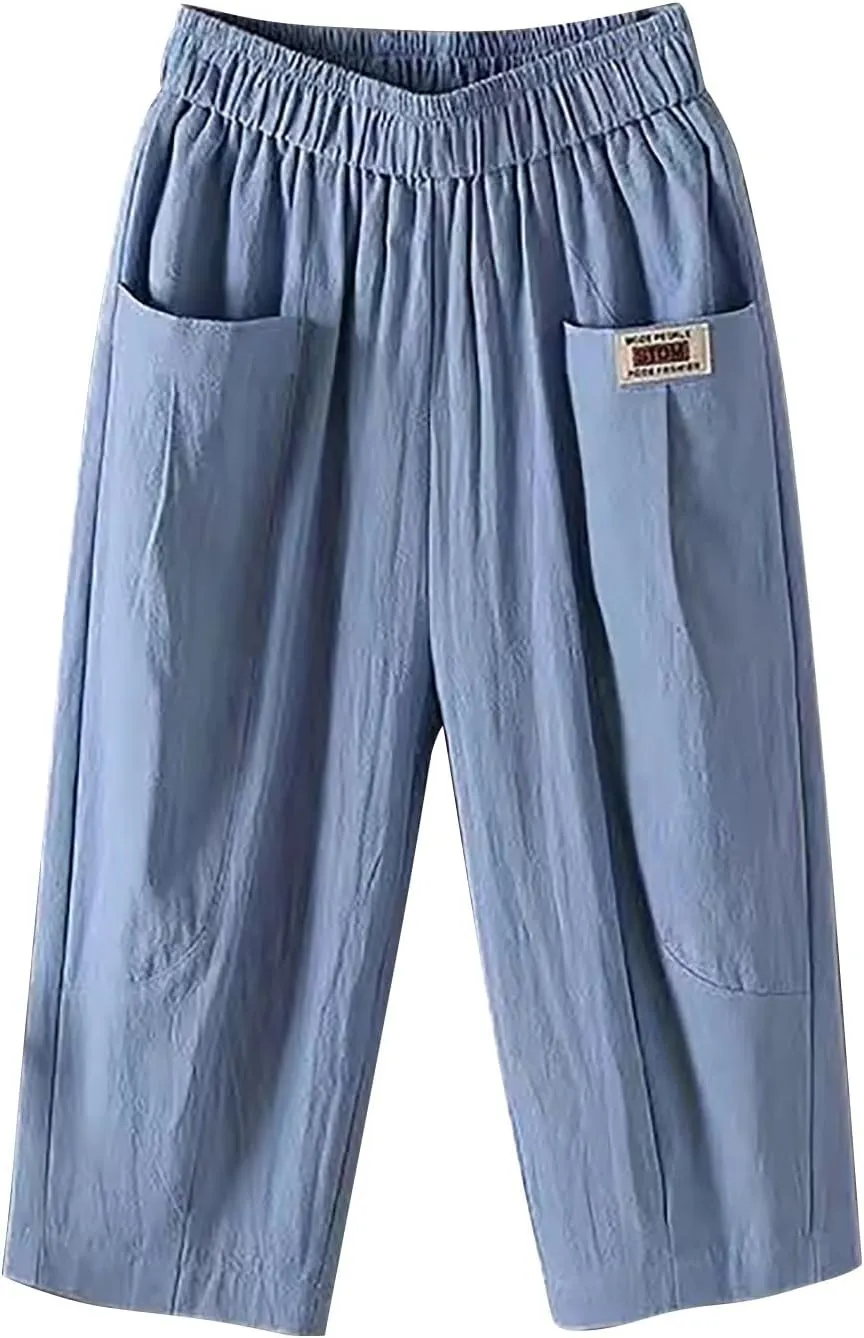 Capris Pants Bermuda Shorts for Women Casual Summer Beach Drawstring Shorts Knee Length Loose Cute Vacation Short
