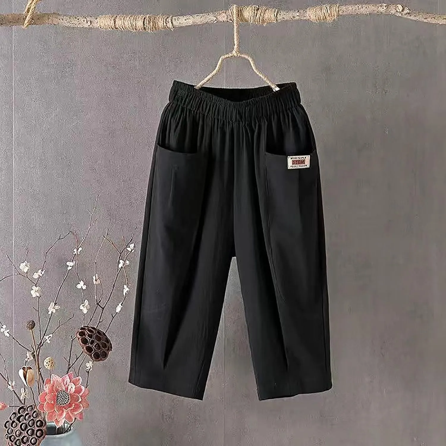 Capris Pants Bermuda Shorts for Women Casual Summer Beach Drawstring Shorts Knee Length Loose Cute Vacation Short