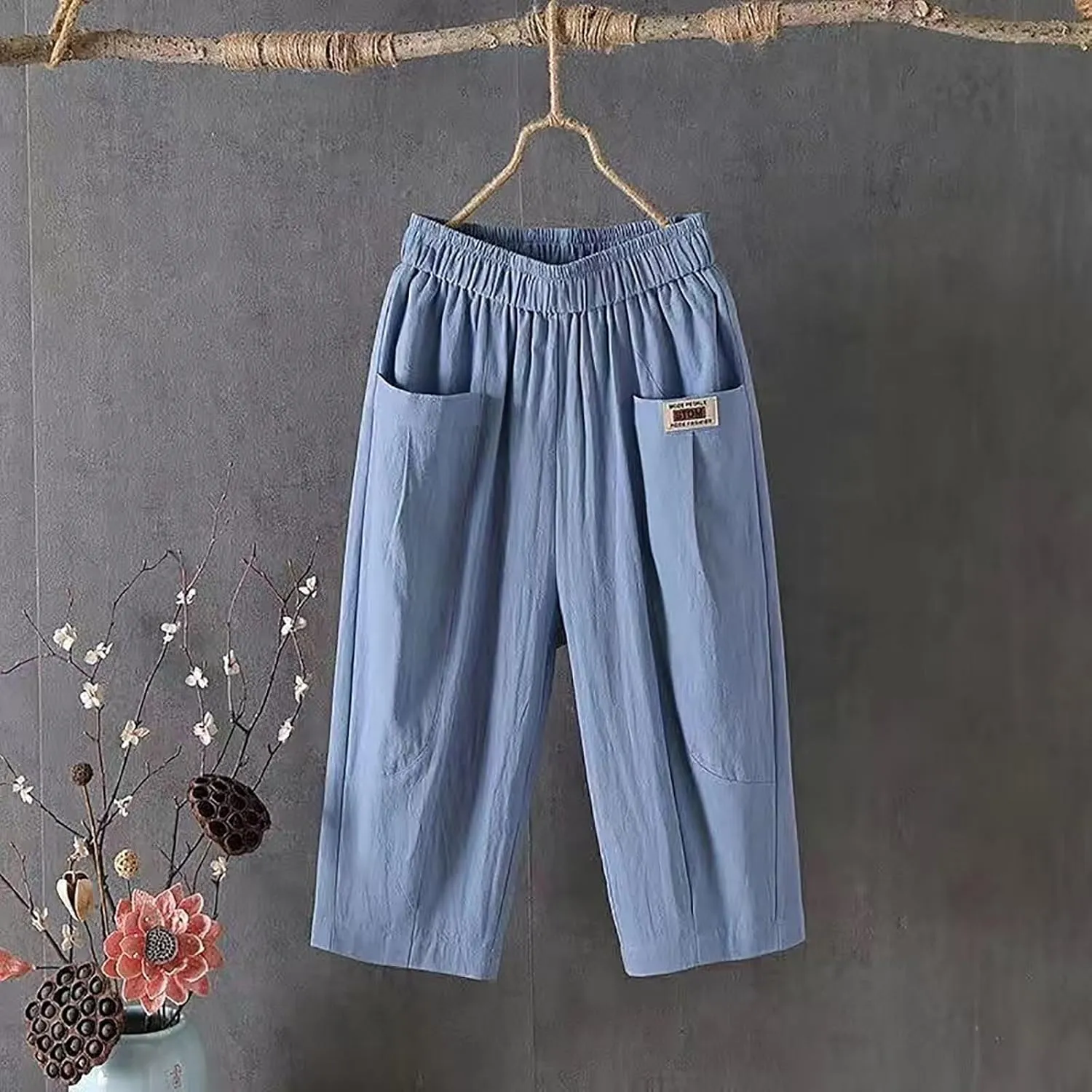 Capris Pants Bermuda Shorts for Women Casual Summer Beach Drawstring Shorts Knee Length Loose Cute Vacation Short