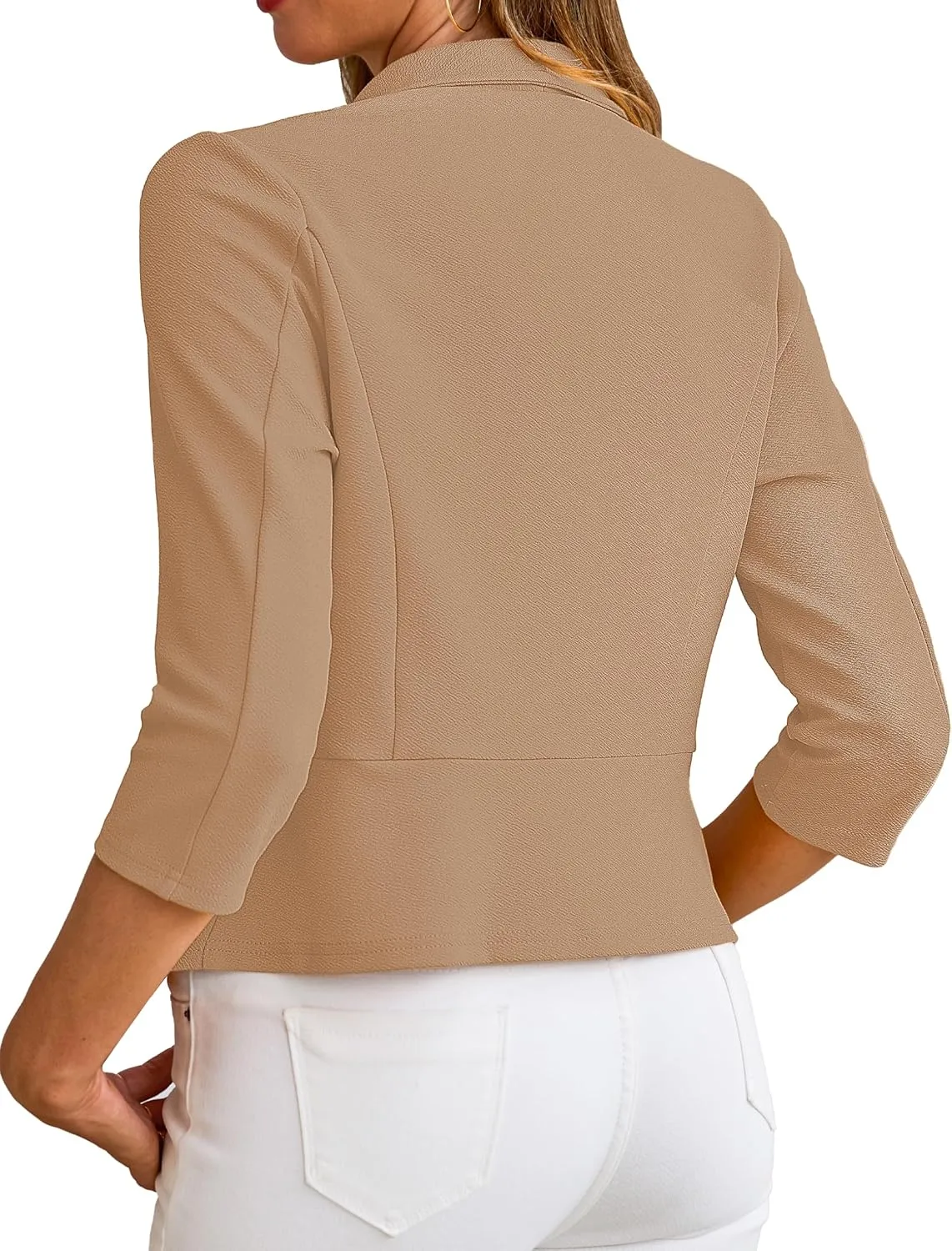 CARDYDONY Womens Cropped Blazer 3/4 Sleeve Classic Lapel Open Front Work Jacket S-XL