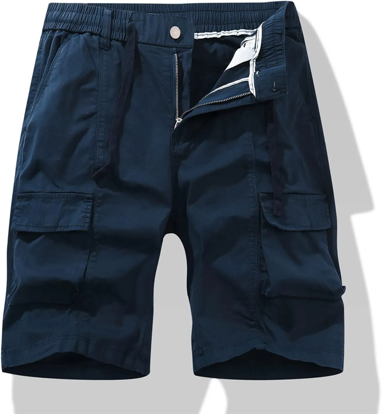 Cargo Shorts for Men Regular Fit Cotton Drawstring Stretch Waist Multi Pockets Tooling Shorts Work Utility Shorts