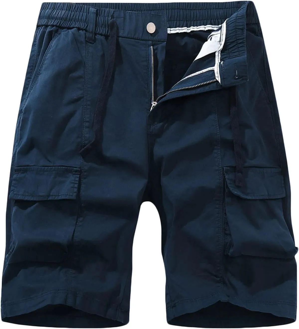 Cargo Shorts for Men Regular Fit Cotton Drawstring Stretch Waist Multi Pockets Tooling Shorts Work Utility Shorts