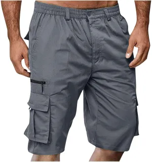 Cargo Shorts Men Big Tall Casual Premium Twill Multi Pockets Tooling Shorts Classic Fit Elastic Waist Shorts