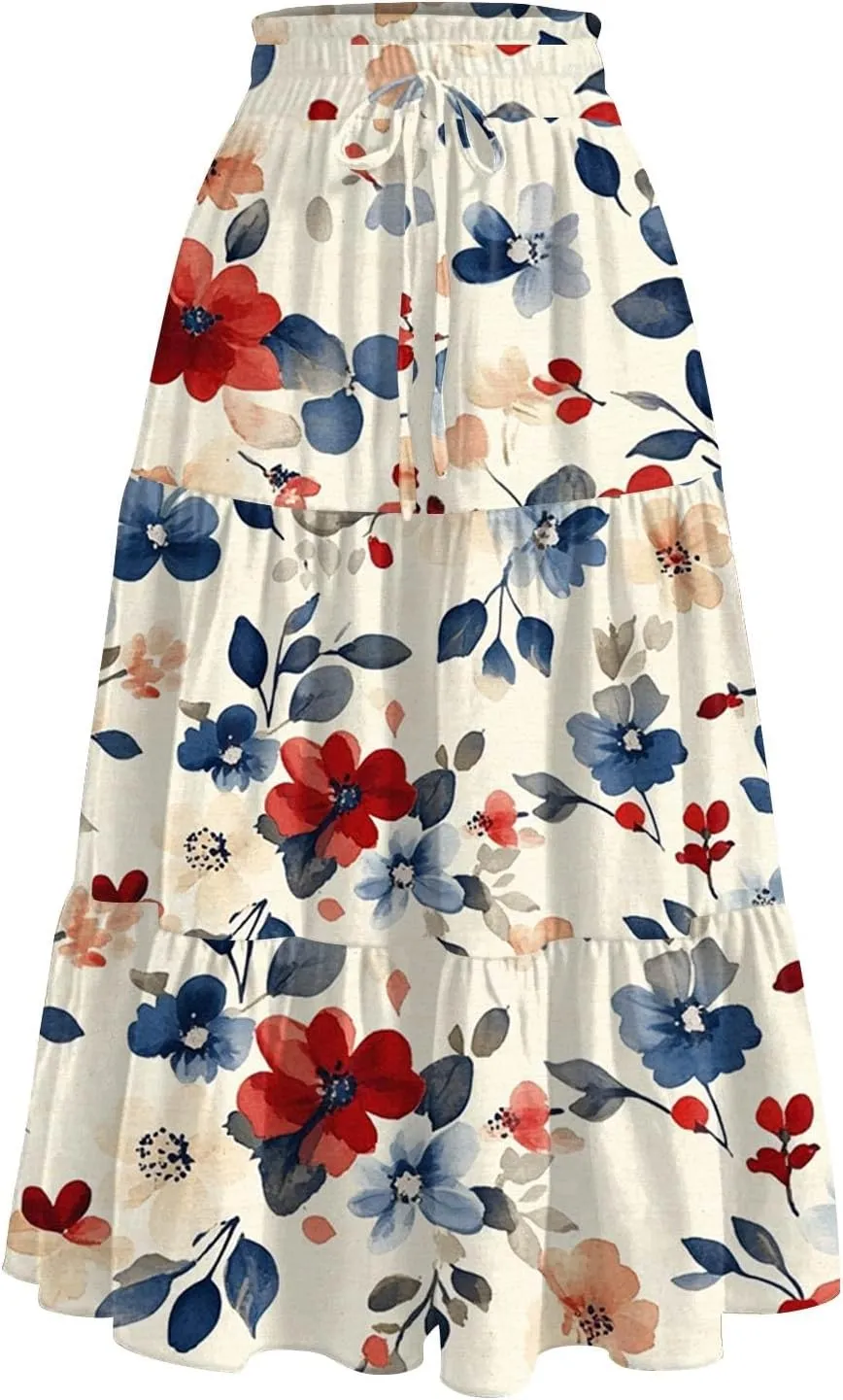 Cargo Skirts for Women High Waist A-Line Maxi Skirt with Pockets Flowy Summer