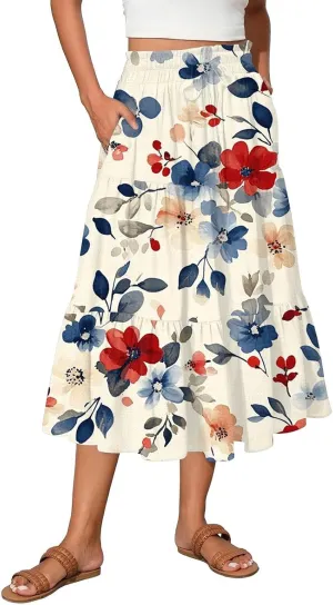 Cargo Skirts for Women High Waist A-Line Maxi Skirt with Pockets Flowy Summer