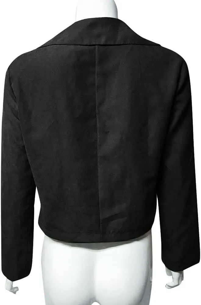 Cdiecer Women's Faux Suede Motocross Jacket Zipped Notch Collar Moto Biker Jacket Lightweight Solid Fitted Slim Coat