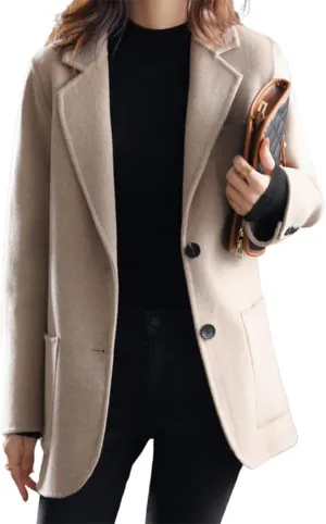 CHARTOU Women's Wool Blend Tailored Collar Single Breasted Business Pea Coat