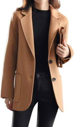 CHARTOU Women's Wool Blend Tailored Collar Single Breasted Business Pea Coat