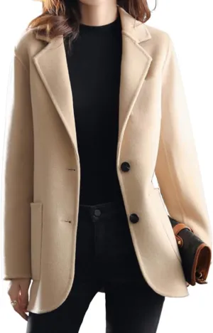 CHARTOU Women's Wool Blend Tailored Collar Single Breasted Business Pea Coat