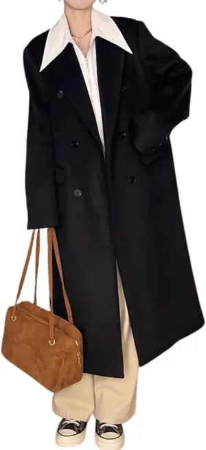 CHARTOU Women's Wool Coat Tailored Collar Double Breasted Quilted Lined Woolen Blend Trench Coat