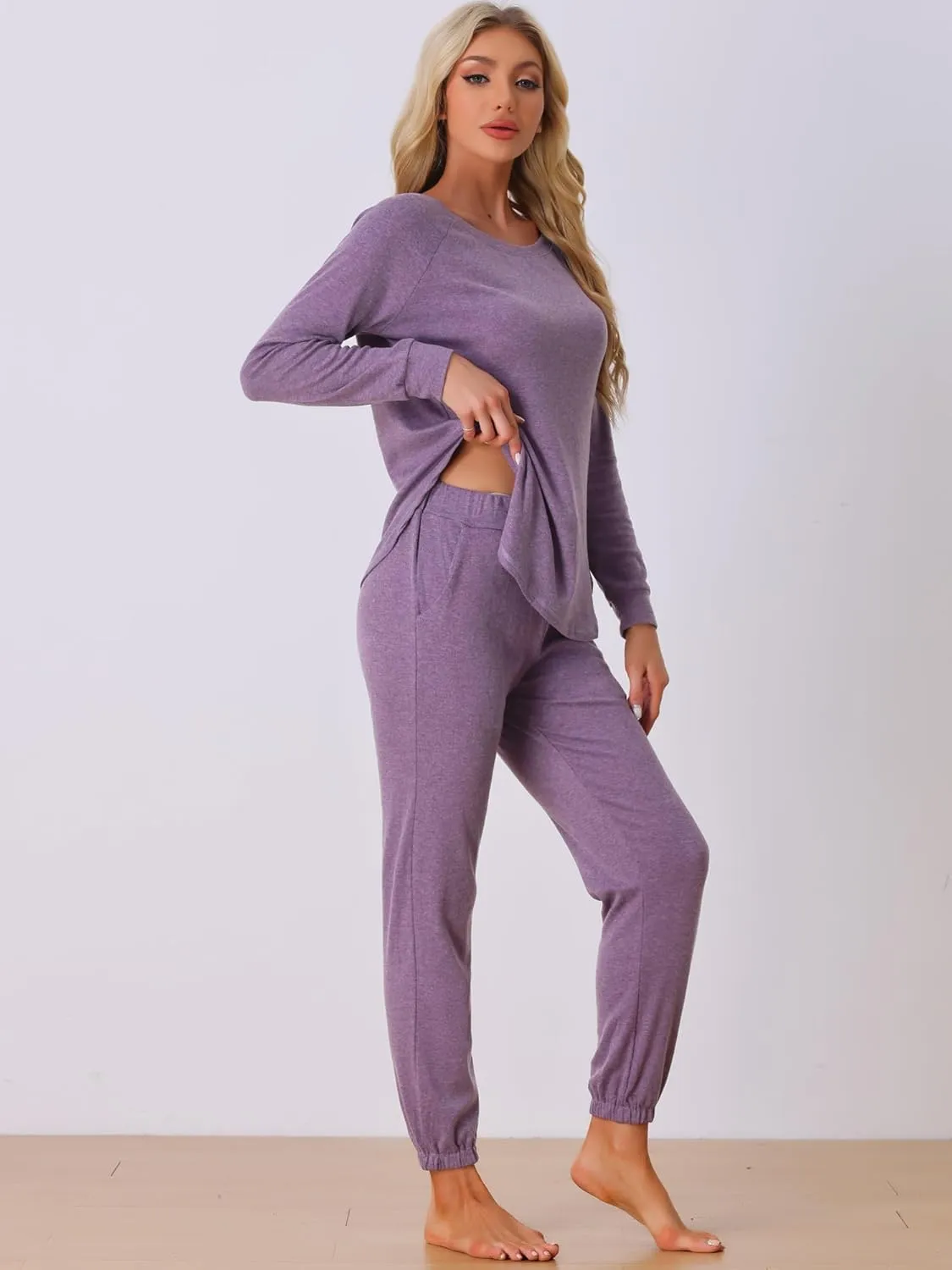 cheibear Womens Travel Sweatsuits 2 Piece Outfit Knit Fall Winter Long Sleeve Loungewear Set