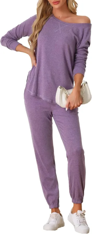 cheibear Womens Travel Sweatsuits 2 Piece Outfit Knit Fall Winter Long Sleeve Loungewear Set