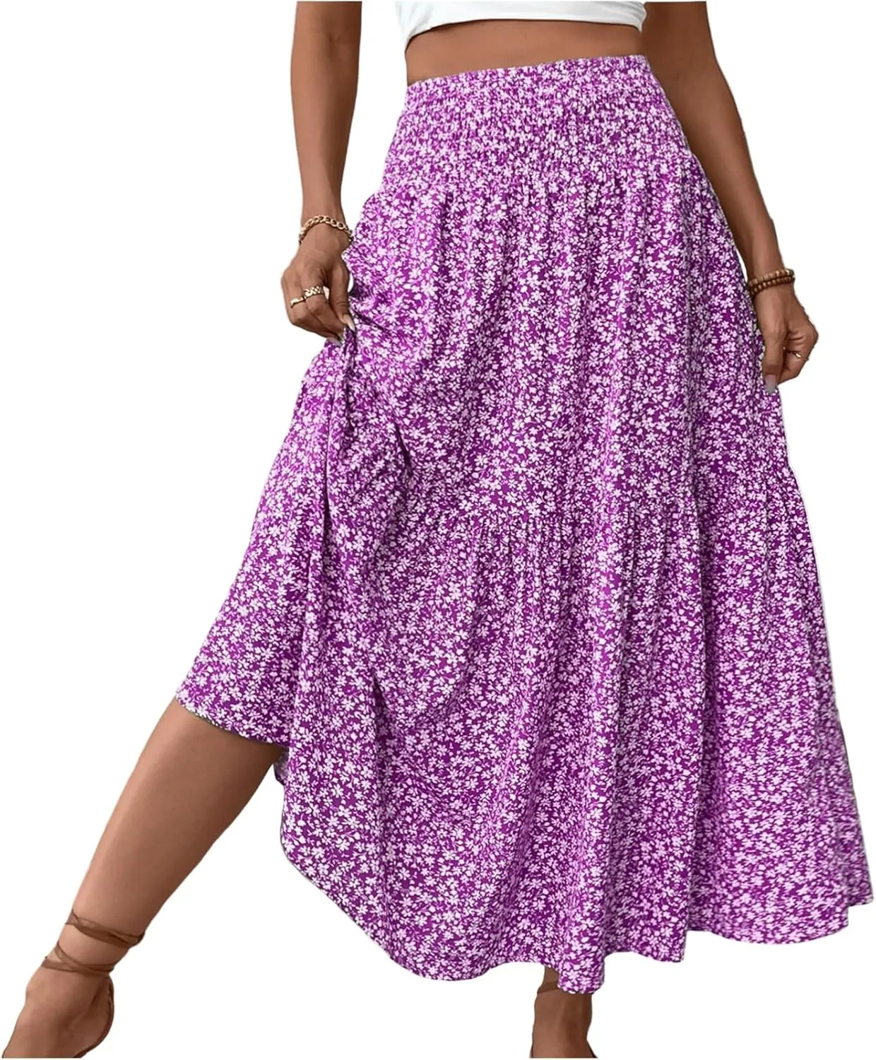 Chiffon Skirt for Women High Waist Flowy A-Line Long Maxi Skirt Elegant Summer