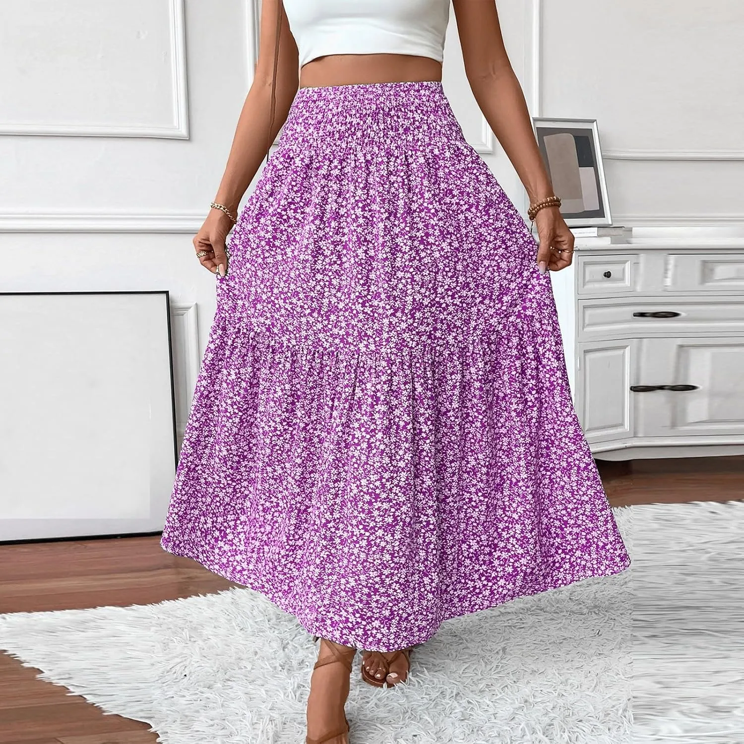 Chiffon Skirt for Women High Waist Flowy A-Line Long Maxi Skirt Elegant Summer