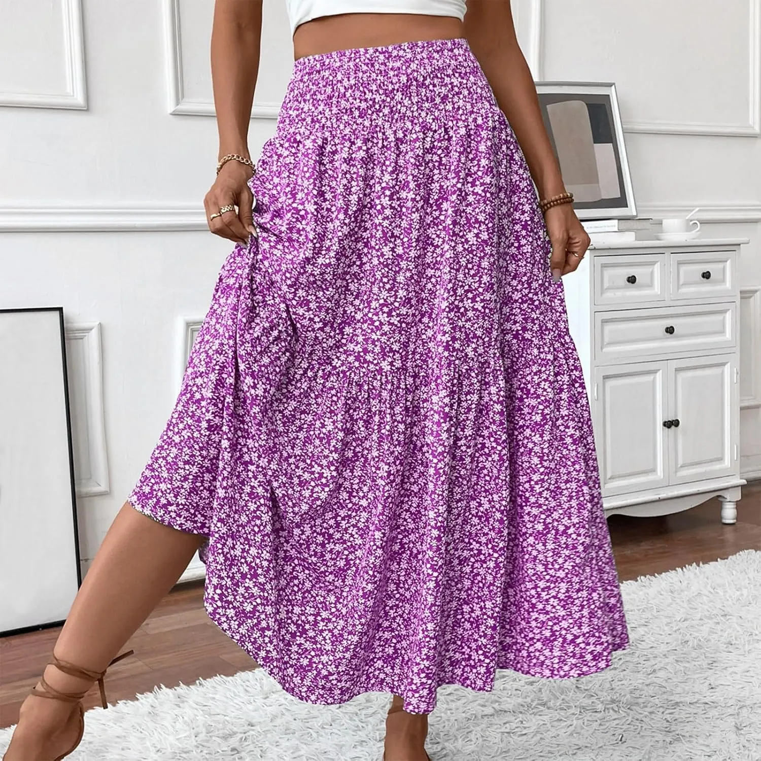 Chiffon Skirt for Women High Waist Flowy A-Line Long Maxi Skirt Elegant Summer