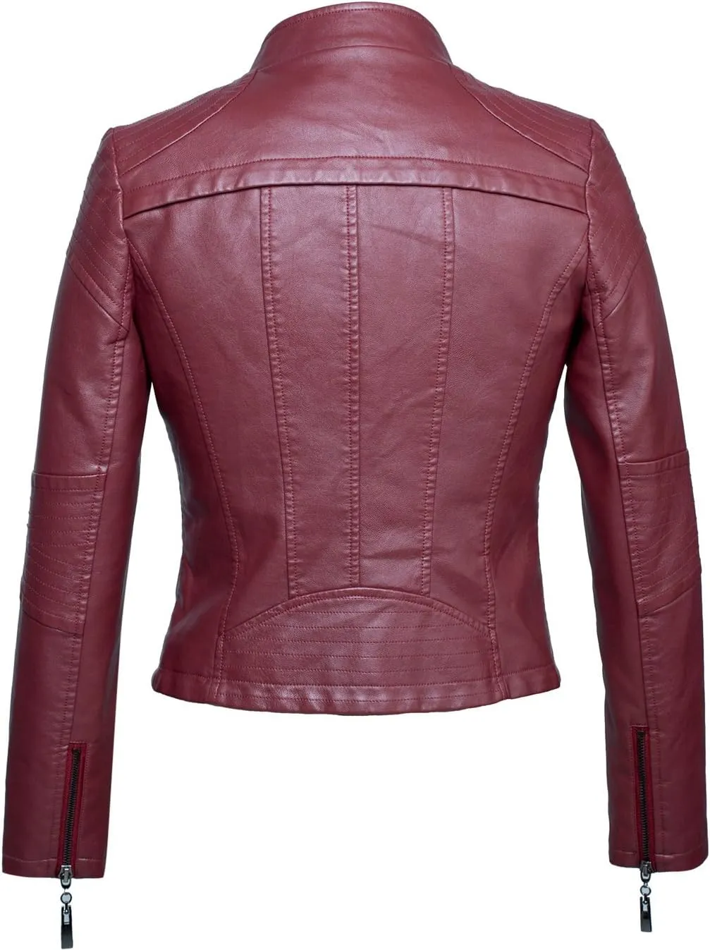 chouyatou Women's Fashion Tailored Zip-Up Faux Leather Quilted Racer Jacket