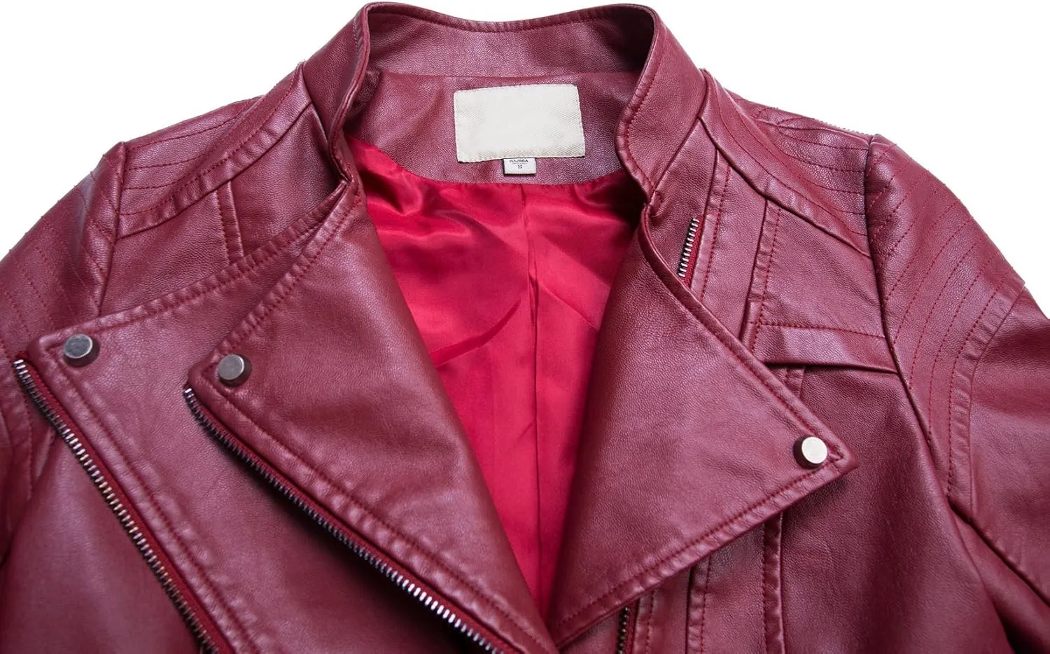 chouyatou Women's Fashion Tailored Zip-Up Faux Leather Quilted Racer Jacket