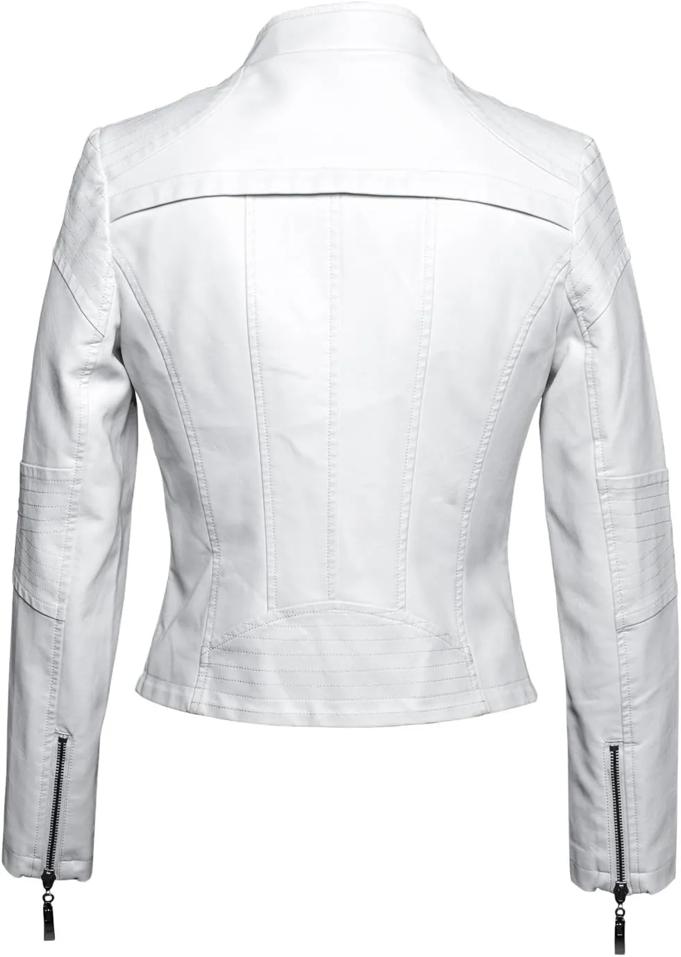 chouyatou Women's Fashion Tailored Zip-Up Faux Leather Quilted Racer Jacket