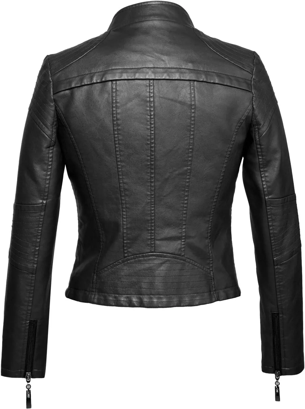 chouyatou Women's Fashion Tailored Zip-Up Faux Leather Quilted Racer Jacket