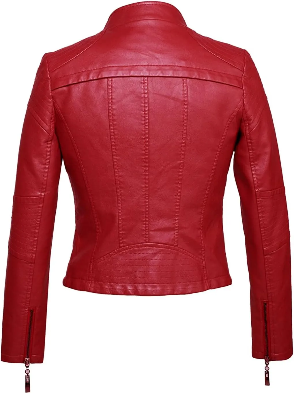 chouyatou Women's Fashion Tailored Zip-Up Faux Leather Quilted Racer Jacket
