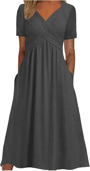 Church Dresses for Women Vacation Holiday Cross Front Cotton Linen Short Sleeve T Shirt Dress Prom Plus Size Summer Clothes