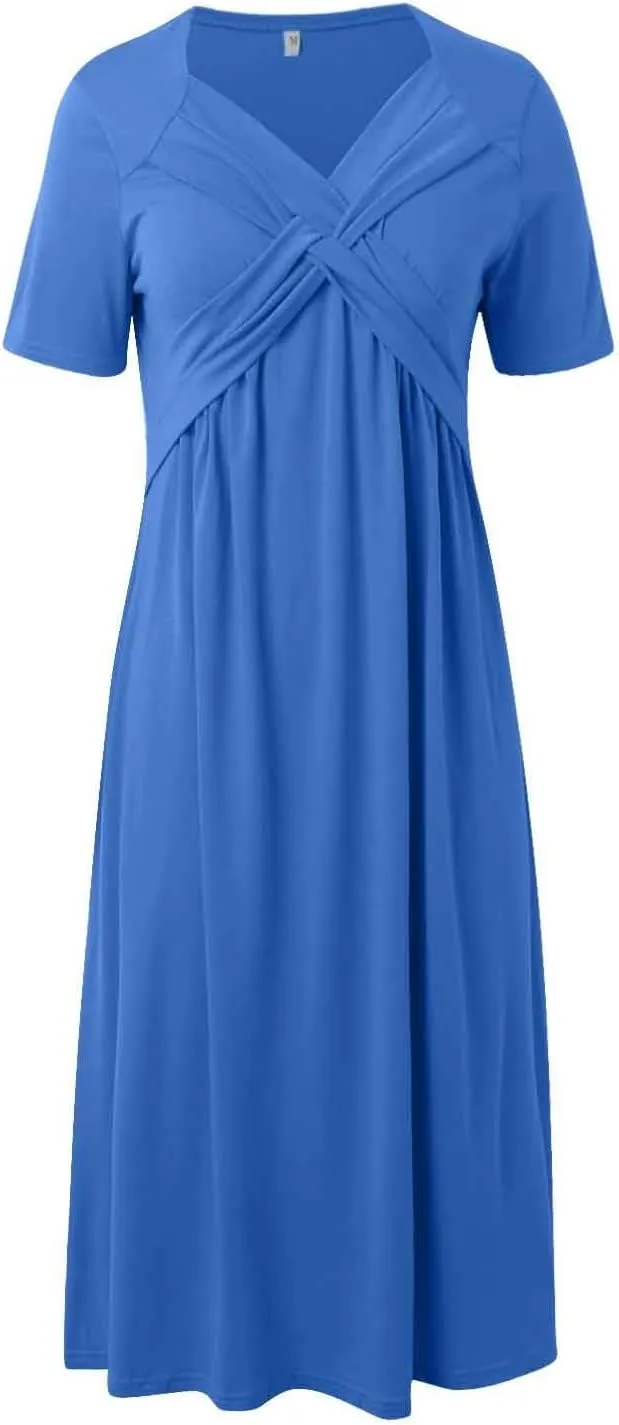 Church Dresses for Women Vacation Holiday Cross Front Cotton Linen Short Sleeve T Shirt Dress Prom Plus Size Summer Clothes