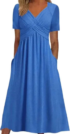 Church Dresses for Women Vacation Holiday Cross Front Cotton Linen Short Sleeve T Shirt Dress Prom Plus Size Summer Clothes