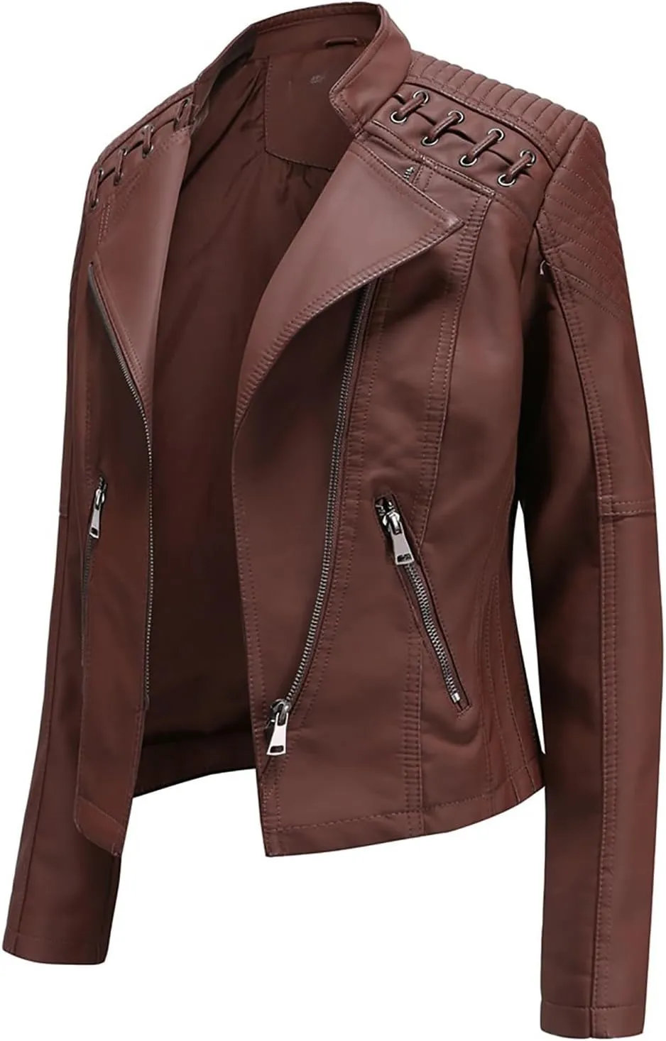 cooki Leather Jacket Women Zip Up Moto Biker Jacket Stand Collar Casual Short Jackets Women's Winter Bomber Jackets