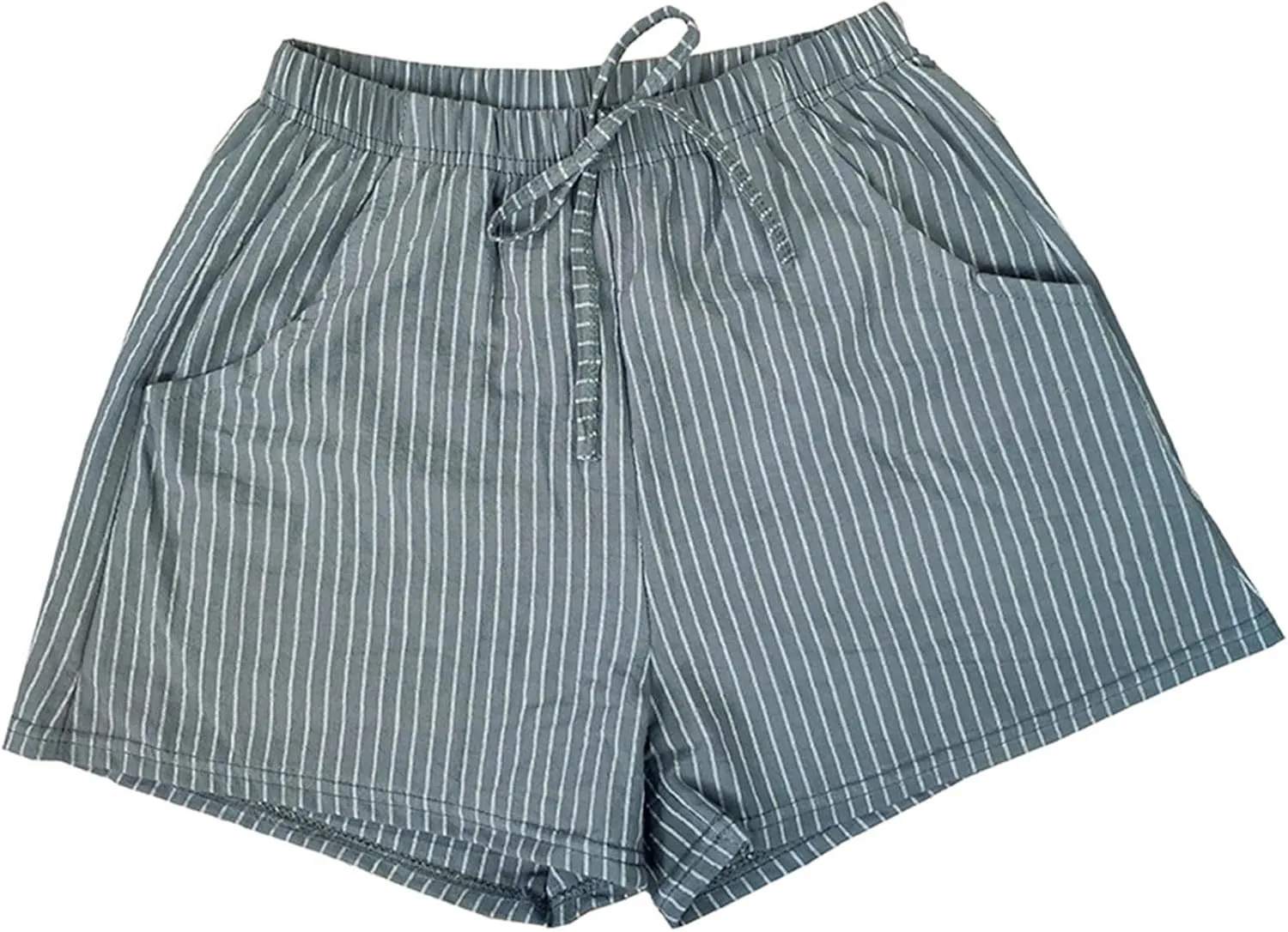 cooki Linen Shorts for Women Summer Casual High Waist Wide Leg Drawstring Striped Shorts with Pockets Elastic Beach Shorts