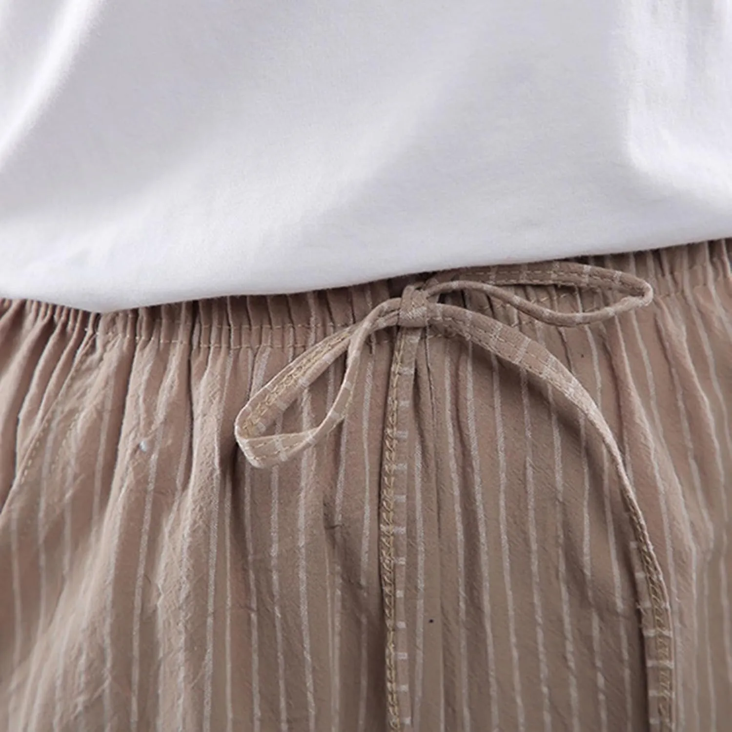 cooki Linen Shorts for Women Summer Casual High Waist Wide Leg Drawstring Striped Shorts with Pockets Elastic Beach Shorts