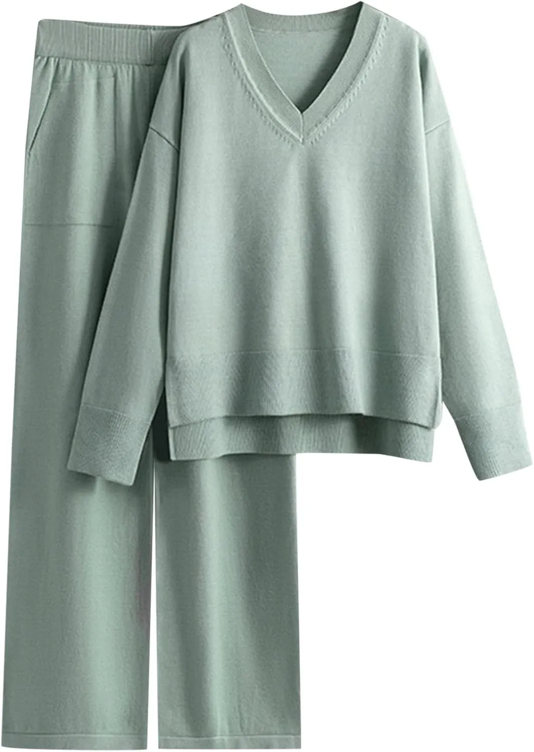 cooki Sweatsuits for Women Set 2 Piece Lounge Sets Long Sleeve Knit Pullover Tops Wide Leg Pants Casual Tracksuit Sets