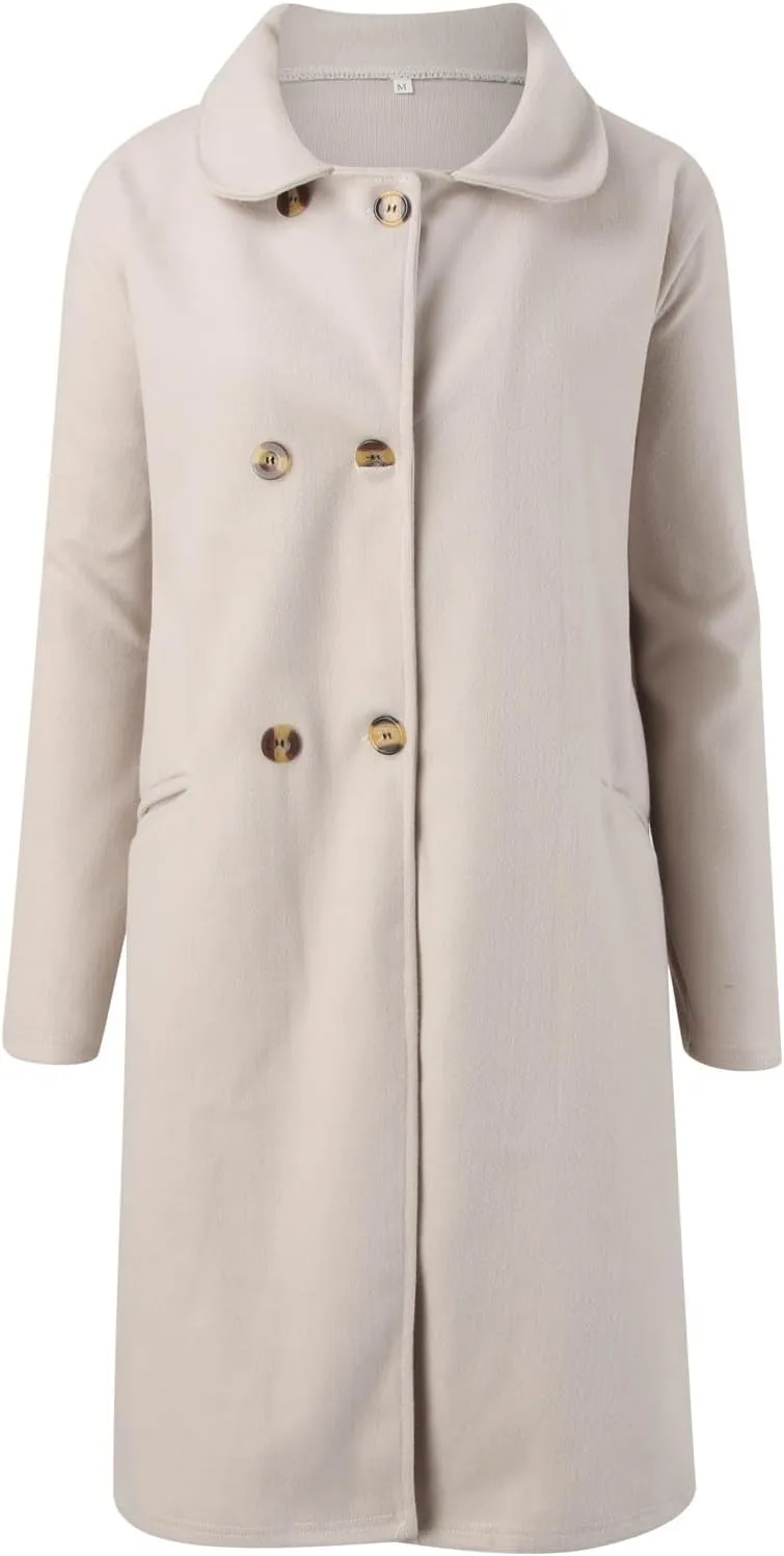 cooki Trench Coat for Women 2023 Women's Wool Trench Coats Warm Winter Pea Coat Double Breasted Mid-Long Lapel Fleece Jackets