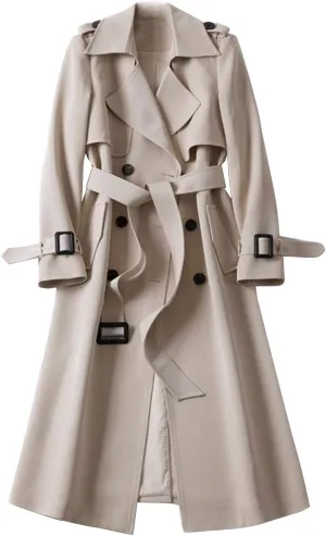 cooki Winter Coats for Women 2023 Mid-long Double Breasted Trench Coat Water Resistant Windbreaker Belted Lapel Overcoat