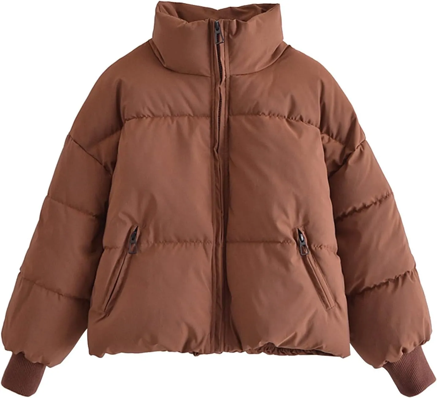 cooki Womens Winter Cropped Puffer Jacket Coat Casual Quilted Baggy Long Sleeve Down Jackets Zip up Warm Outerwear