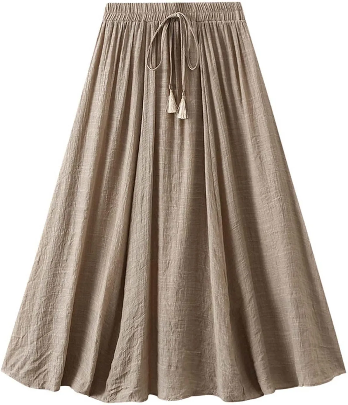 Cotton Linen Mini Skirt for Womens Summer Casual High Waisted Elastic Waist A-Line Swing Long Layered Pleated Skirts