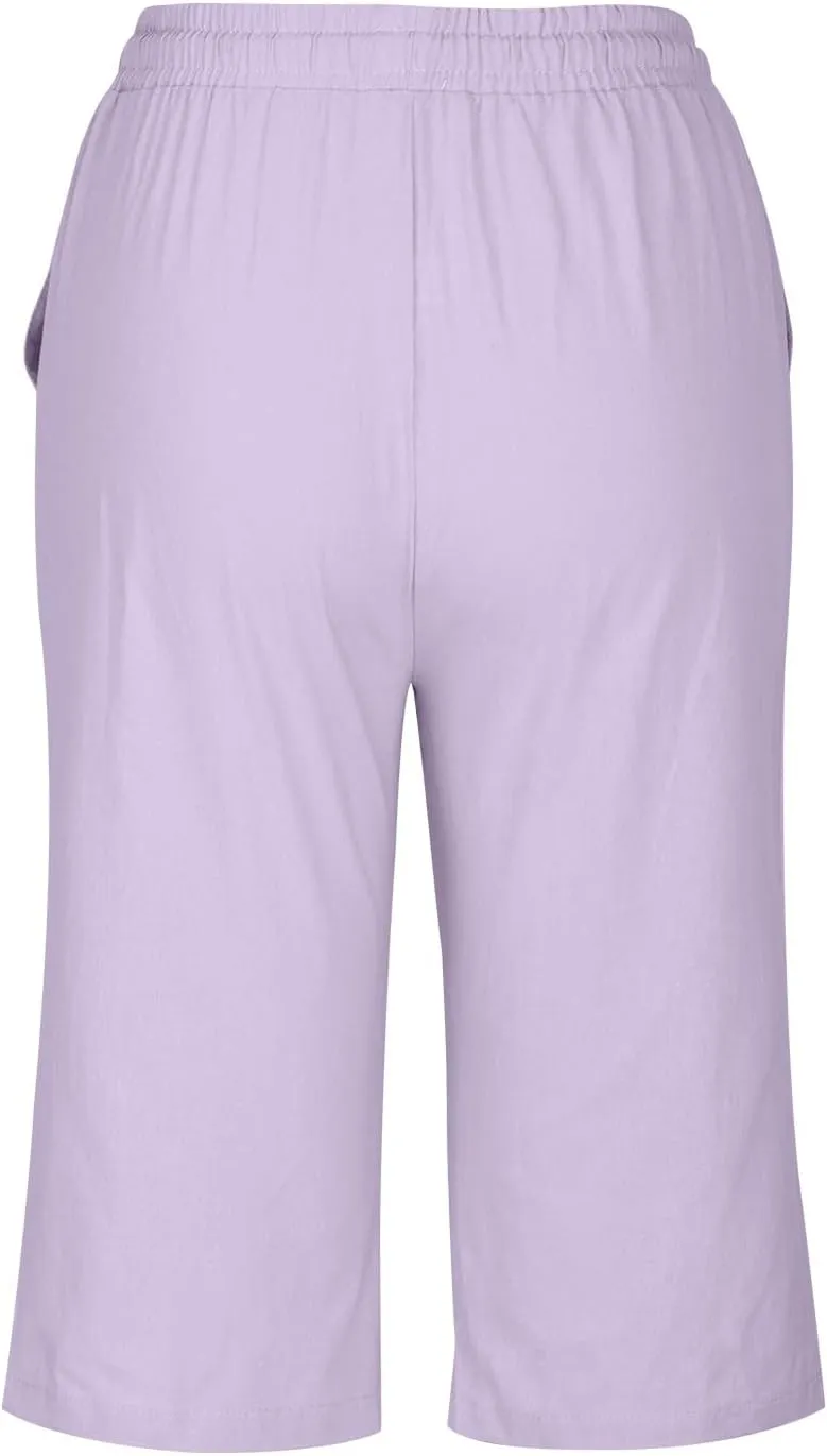 Cotton Linen Shorts for Women 2025 Summer Casual Loose Fit Drewstring Bermuda Shorts Vacation Beach Shorts w/Pockets