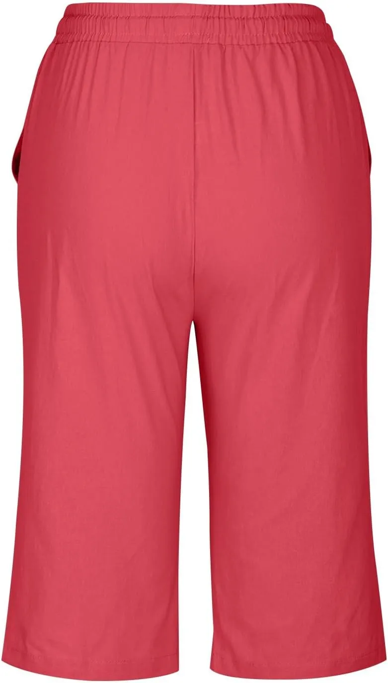 Cotton Linen Shorts for Women 2025 Summer Casual Loose Fit Drewstring Bermuda Shorts Vacation Beach Shorts w/Pockets