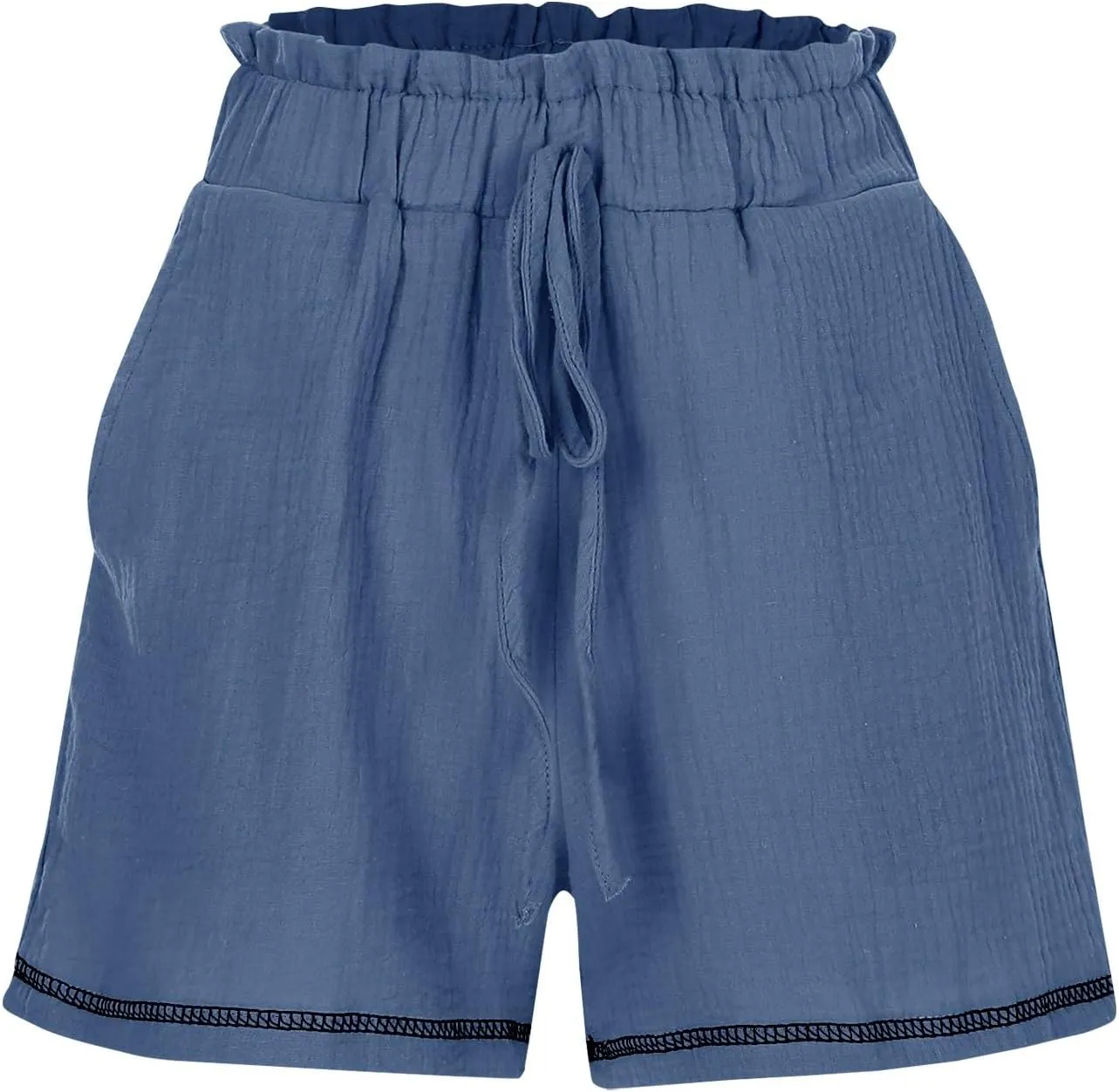 Cotton Linen Shorts for Women High Waisted Drawstring Wide Leg Summer Shorts with Pockets
